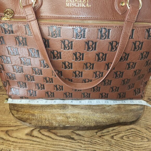 Badgley Mischka Monogram Leather Tote Bag With Gold Hardware - Picture 7 of 10